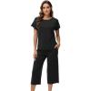 image:imageWiWi Pajamas for Women Soft Knit Capri Pants Pajama Sets Summer Pjs Sleepwear Comfy Lounge Set Viscose from Bamboo SXXLBblack