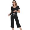 image:imageWiWi Pajamas for Women Soft Knit Capri Pants Pajama Sets Summer Pjs Sleepwear Comfy Lounge Set Viscose from Bamboo SXXLDblack