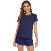 image:imageWiWi Soft Viscose from Bamboo Pajamas for Women Summer Short Sleeve Top with Shorts Pajama Set Cooling Sleepwear SXXLNavy