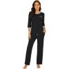 image:imageWiWi Viscose from Bamboo Womens Pajamas Set Super Soft 34 Sleeve Tops and Pants Sleepwear Cooling Pjs with Pockets SXXLBlack