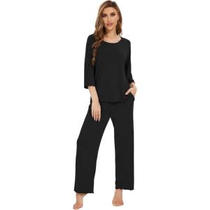 image:imageWiWi Bamboo Viscose Pajamas for Women Soft 34 Sleeve Pajama Sets Loose Knit Sleepwear Casual Pj Set SXXLBlack