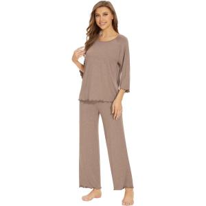 image:imageWiWi Bamboo Viscose Pajamas for Women Soft 34 Sleeve Pajama Sets Loose Knit Sleepwear Casual Pj Set SXXLCamel