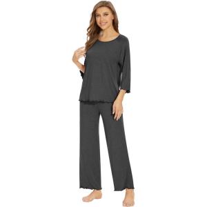 image:imageWiWi Bamboo Viscose Pajamas for Women Soft 34 Sleeve Pajama Sets Loose Knit Sleepwear Casual Pj Set SXXLCharcoal Heather