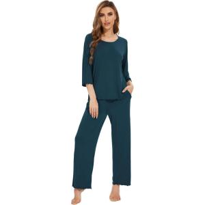 image:imageWiWi Bamboo Viscose Pajamas for Women Soft 34 Sleeve Pajama Sets Loose Knit Sleepwear Casual Pj Set SXXLDeep Teal