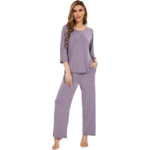 image:imageWiWi Bamboo Viscose Pajamas for Women Soft 34 Sleeve Pajama Sets Loose Knit Sleepwear Casual Pj Set SXXLViolet