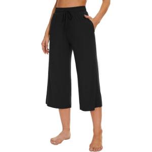 image:imageWiWi Bamboo Viscose womens capri pants Wide Leg Pajama Super Soft Lounge knit Sleep shorts Cooling Pj Bottoms SXXLBblack