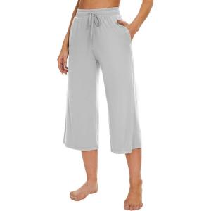 image:imageWiWi Bamboo Viscose womens capri pants Wide Leg Pajama Super Soft Lounge knit Sleep shorts Cooling Pj Bottoms SXXLBgrey