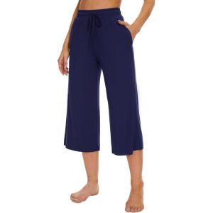 image:imageWiWi Bamboo Viscose womens capri pants Wide Leg Pajama Super Soft Lounge knit Sleep shorts Cooling Pj Bottoms SXXLBnavy