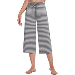 image:imageWiWi Bamboo Viscose womens capri pants Wide Leg Pajama Super Soft Lounge knit Sleep shorts Cooling Pj Bottoms SXXLCheather Grey Stripe