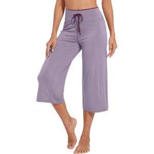 image:imageWiWi Bamboo Viscose womens capri pants Wide Leg Pajama Super Soft Lounge knit Sleep shorts Cooling Pj Bottoms SXXLCviolet