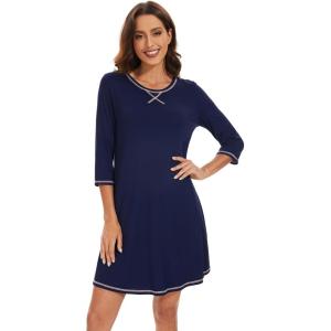 image:imageWiWi Nightgowns for Women 34 Sleeve Sleep Shirts Super Soft Pajamas Gowns Viscose from Bamboo Cooling Nightwear SXXLAnavy