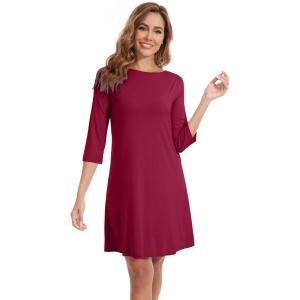 image:imageWiWi Nightgowns for Women 34 Sleeve Sleep Shirts Super Soft Pajamas Gowns Viscose from Bamboo Cooling Nightwear SXXLBwine