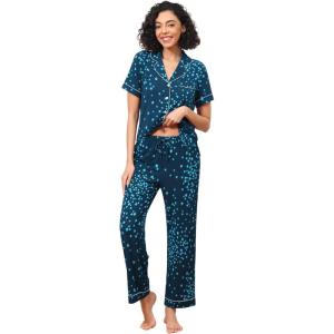 image:imageWiWi Pajamas for Women Bamboo Viscose Soft Ribbed Sleepwear Button Down Top and Pants 2 Piece Loungewear SXXLBblue Floral