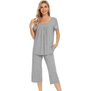 image:imageWiWi Pajamas for Women Soft Cooling Short Sleeve Sleepwear with Capri Pants Viscose from Bamboo Pjs Sets SXXLHeather Grey