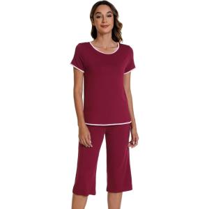 image:imageWiWi Pajamas for Women Soft Knit Capri Pants Pajama Sets Summer Pjs Sleepwear Comfy Lounge Set Viscose from Bamboo SXXLAwine