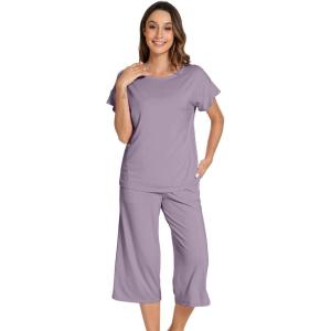 image:imageWiWi Pajamas for Women Soft Knit Capri Pants Pajama Sets Summer Pjs Sleepwear Comfy Lounge Set Viscose from Bamboo SXXLBviolet