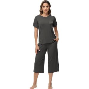 image:imageWiWi Pajamas for Women Soft Knit Capri Pants Pajama Sets Summer Pjs Sleepwear Comfy Lounge Set Viscose from Bamboo SXXLCiron Grey