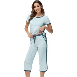 image:imageWiWi Pajamas for Women Soft Knit Capri Pants Pajama Sets Summer Pjs Sleepwear Comfy Lounge Set Viscose from Bamboo SXXLDmist Green
