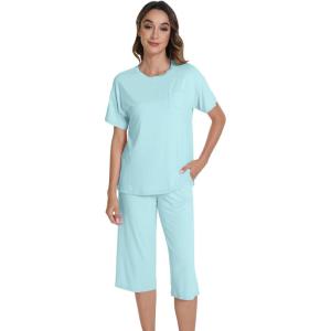 image:imageWiWi Pajamas for Women Soft Knit Capri Pants Pajama Sets Summer Pjs Sleepwear Comfy Lounge Set Viscose from Bamboo SXXLEaqua