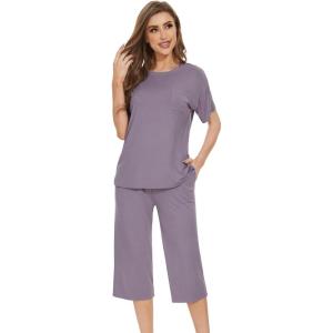 image:imageWiWi Pajamas for Women Soft Knit Capri Pants Pajama Sets Summer Pjs Sleepwear Comfy Lounge Set Viscose from Bamboo SXXLEviolet