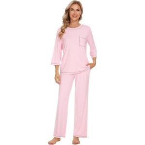 image:imageWiWi Viscose Bamboo Pajamas for Women 34 Sleeve Tops and Long Pants Sleepwear Pajama Set Soft Pjs Sets SXXLPink