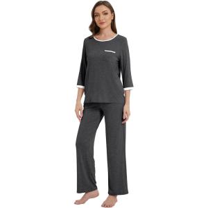 image:imageWiWi Viscose from Bamboo Womens Pajamas Set Super Soft 34 Sleeve Tops and Pants Sleepwear Cooling Pjs with Pockets SXXLCharcoal