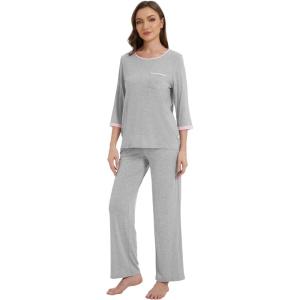 image:imageWiWi Viscose from Bamboo Womens Pajamas Set Super Soft 34 Sleeve Tops and Pants Sleepwear Cooling Pjs with Pockets SXXLLight Heather Grey