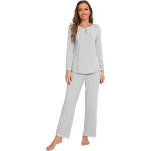 image:imageWiWi Womens Pajamas Set Soft Long Sleeve Tops and Pants Viscose from Bamboo Sleepwear Lightweight Pj Loungewear SXXLCash Grey