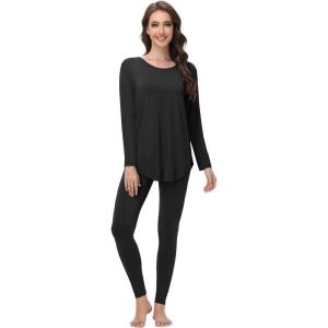 image:imageWiWi Womens Pajamas Set Super Soft Lounge Set Viscose from Bamboo Sleepwear Cooling Long Sleeve Top Leggings Pjs SXXLBlack