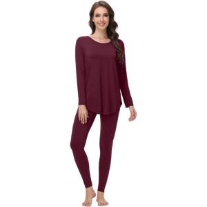 image:imageWiWi Womens Pajamas Set Super Soft Lounge Set Viscose from Bamboo Sleepwear Cooling Long Sleeve Top Leggings Pjs SXXLBrownish Red
