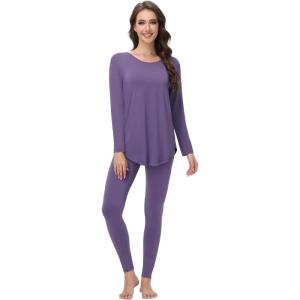 image:imageWiWi Womens Pajamas Set Super Soft Lounge Set Viscose from Bamboo Sleepwear Cooling Long Sleeve Top Leggings Pjs SXXLLavender