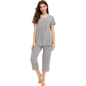 image:imageWiWi Womens Pajamas Sets Bamboo Viscose Short Sleeve Top with Capri Pants Super Soft Lounge Cooling Sleepwear Pjs SXXLAheather Grey