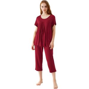 image:imageWiWi Womens Pajamas Sets Bamboo Viscose Short Sleeve Top with Capri Pants Super Soft Lounge Cooling Sleepwear Pjs SXXLAwine