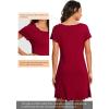 image:imageWiWi Bamboo Viscose Nightgowns for Women Super Soft Short Sleeve V Neck Sleep Dress Cooling Plus Size Lounge Sleepwear S4XDwine Red