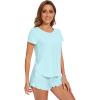 image:imageWiWi Bamboo Viscose Pajama Set for Women Soft Short Sleeve Top and Short 2 Piece Pjs Sleepwear Summer Cooling LoungewearAqua