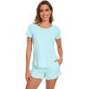 image:imageWiWi Bamboo Viscose Pajama Set for Women Soft Short Sleeve Top and Short 2 Piece Pjs Sleepwear Summer Cooling LoungewearAqua