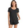 image:imageWiWi Bamboo Viscose Pajama Set for Women Soft Short Sleeve Top and Short 2 Piece Pjs Sleepwear Summer Cooling LoungewearBlack