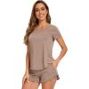 image:imageWiWi Bamboo Viscose Pajama Set for Women Soft Short Sleeve Top and Short 2 Piece Pjs Sleepwear Summer Cooling LoungewearCamel