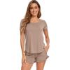 image:imageWiWi Bamboo Viscose Pajama Set for Women Soft Short Sleeve Top and Short 2 Piece Pjs Sleepwear Summer Cooling LoungewearCamel
