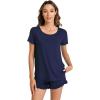 image:imageWiWi Bamboo Viscose Pajama Set for Women Soft Short Sleeve Top and Short 2 Piece Pjs Sleepwear Summer Cooling LoungewearNavy