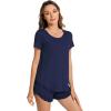 image:imageWiWi Bamboo Viscose Pajama Set for Women Soft Short Sleeve Top and Short 2 Piece Pjs Sleepwear Summer Cooling LoungewearNavy
