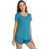 image:imageWiWi Bamboo Viscose Pajama Set for Women Soft Short Sleeve Top and Short 2 Piece Pjs Sleepwear Summer Cooling LoungewearNavy Blue