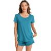 image:imageWiWi Bamboo Viscose Pajama Set for Women Soft Short Sleeve Top and Short 2 Piece Pjs Sleepwear Summer Cooling LoungewearNavy Blue
