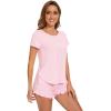 image:imageWiWi Bamboo Viscose Pajama Set for Women Soft Short Sleeve Top and Short 2 Piece Pjs Sleepwear Summer Cooling LoungewearPink