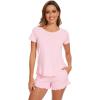 image:imageWiWi Bamboo Viscose Pajama Set for Women Soft Short Sleeve Top and Short 2 Piece Pjs Sleepwear Summer Cooling LoungewearPink