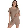image:imageWiWi Bamboo Viscose Womens Pajama Sets Tshirt amp Sleep Shorts Loungewear Set Soft 2 Piece Pjs Summer Cooling Sleepwear SXXLCamel