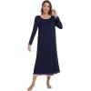 image:imageWiWi Long Sleeve Bamboo Viscose Nightgowns for Women Soft Cooling Sleep Night Dress Shirts for Women Sleepwear SXXLCnavy