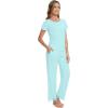 image:imageWiWi Pajamas Set for Women Soft Comfy Loungewear Short Sleeve Tops and Long Pants Viscose from Bamboo Sleepwear Pjs SXXLAqua