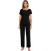 image:imageWiWi Pajamas Set for Women Soft Comfy Loungewear Short Sleeve Tops and Long Pants Viscose from Bamboo Sleepwear Pjs SXXLBlack