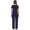 image:imageWiWi Pajamas Set for Women Soft Comfy Loungewear Short Sleeve Tops and Long Pants Viscose from Bamboo Sleepwear Pjs SXXLNavy